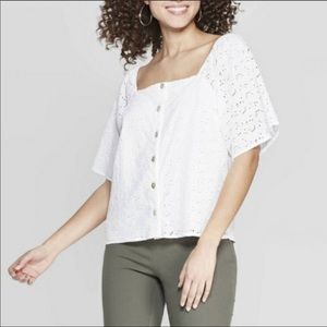 A New Day White Eyelet Square-neck Top